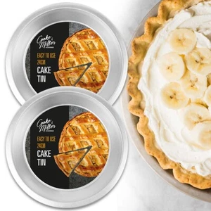 2x NON-STICK ROUND BAKING TINS Flan Tart Cookie Pie Spongecake Kitchen Oven Tray - Picture 1 of 3