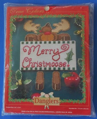 Kit punto de cruz aguja colgantes Merry Christmoose 6 3/4x 9 1/2" vintage Foto 1 de 2