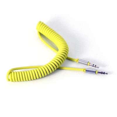 1m Yellow Coiled 3.5mm AUX Cable Mini Jack To Jack Male Audio Auxiliary Lead PC - Image 1 of 2