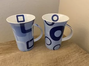 Maxwell & Williams RETRO Coffee Mugs Set Of 2 Blue Geometric Cups MCM - Picture 1 of 11