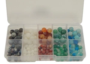 165stk Achatstein Set mit Sortierbox 6mm / 8mm Edelstein Matt Achat Perlenset - Bild 1 von 6