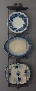 Antique 3 Flow Blue Platters Wood Wall Display & Hanging Exquisite  - Picture 1 of 18