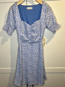 Altar'd State Blue Floral Daisy Mini Dress XS Women's Ruched Sweetheart NWT $70 - Picture 1 of 15