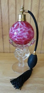 Bola de vidrio perla soplada a mano ROSA perfume atomizador decantador borla pedestal - Imagen 1 de 6