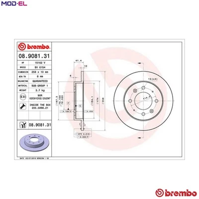 2x BRAKE DISC 08.9081.31 FOR KIA SPECTRA5/Hatchback CERATO D4FA 1.5LD4EA 2.0L - Image 1 of 4