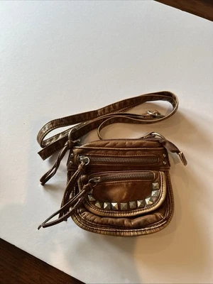 Bandolera de Colección MUDD Cuero Marrón Envejecido Tachonado Mínimo Retro LM Foto 1 de 4