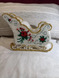 Vintage Handarbeit 3D Kreuzstich Leinwand Nadelspitze Weihnachtsschlitten Weihnachtsschlitten - Bild 1 von 17