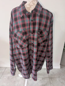 Camicia Dixxon Flanella The Shreddy Uomo 3XL Blu Rosa Plaid Manica Lunga Bottone - Foto 1 di 5