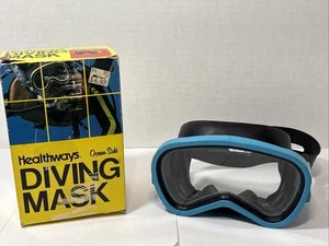 Vintage Healthways Ocean Side Panoramic Scuba Mask Tempered Glass Goggles Blue - Picture 1 of 23
