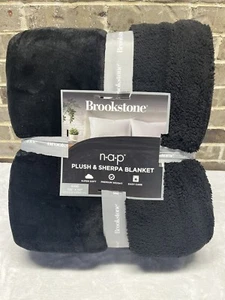 Brookstone NAP Plush Sherpa Black Super Soft KING Size Bed Blanket 108 x 90 NEW - Picture 1 of 5