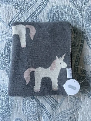 Mud Pie Grey White And Pink Unicorns Baby Crib Blanket 35” X 43” 100% Cotton NEW - Image 1 of 4