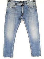 REPLAY Rob W38/L34 Men Jeans Straight Tapered Fit Stained Blue Aged Look
