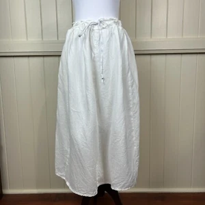 Paper Shadow By Dogstar 100% Linen Midi Skirt Size 14 White Elastic Waist Tie - Picture 1 of 12