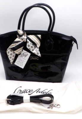 Grace Adele Handbag Purse Gloss Black w/ Dust Bag  Shoulder Strap & Original Bow - Image 1 of 4