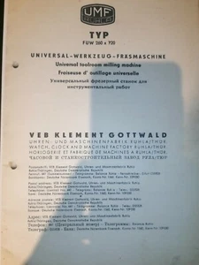Fräsmaschine WMW Ruhla UMF FUW 260 x 720 Thiel Duplex 58 Ersatzteilkatalog - Bild 1 von 6