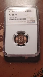 1903 H Heaton Guernsey 1 Double NGC MS65 RD Red Gem Lots of Pop 2120 - Picture 1 of 4