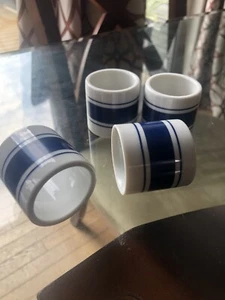 Set of 4 Blue & Whited Striped Napkins Rings, 1.75” Long - Picture 1 of 4