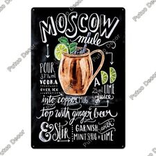 Moscow Mule Metal Tin Sign Bar Pub Club Cocktail Recipes Blackboard Plaque