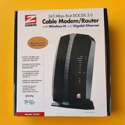 Zoom 343 Mbps 8x4 DOCSIS 3.0 Router With Wirreless-N and Gigabit No Cable F20 - Image 1 of 3