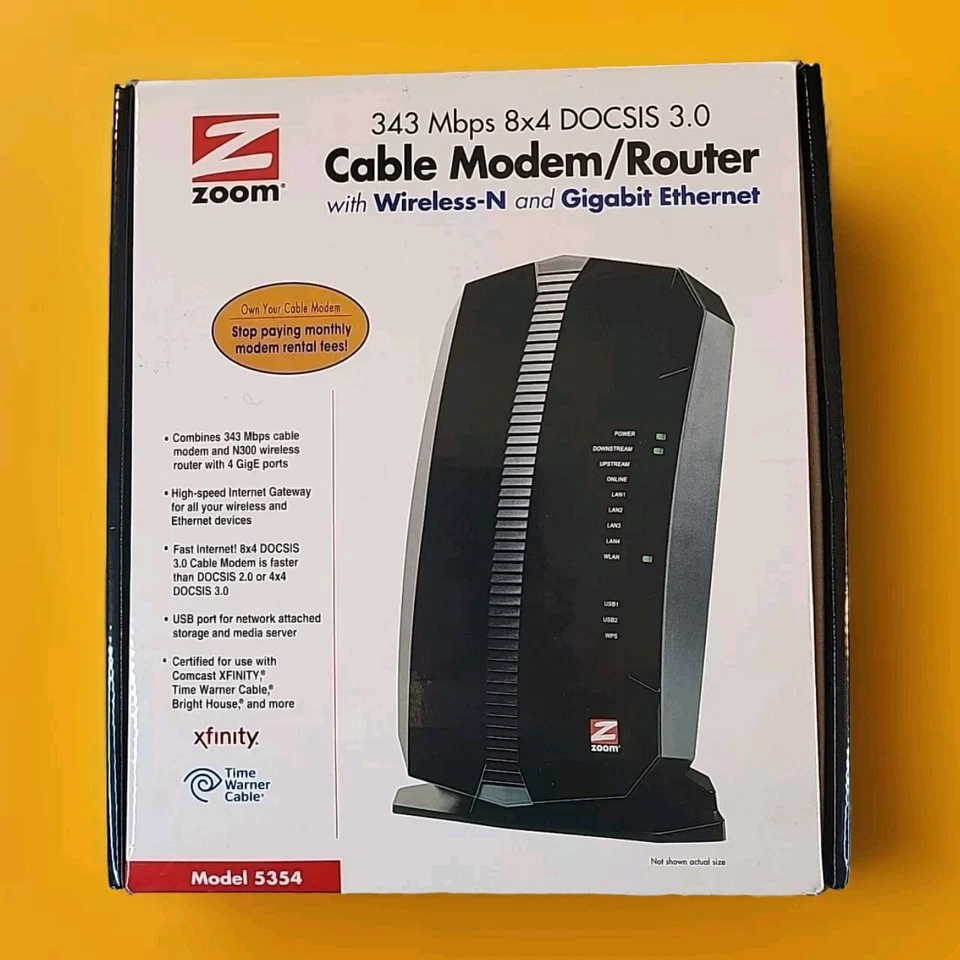 Zoom 343 Mbps 8x4 DOCSIS 3.0 Router With Wirreless-N and Gigabit No Cable F20 - Image 1 of 3