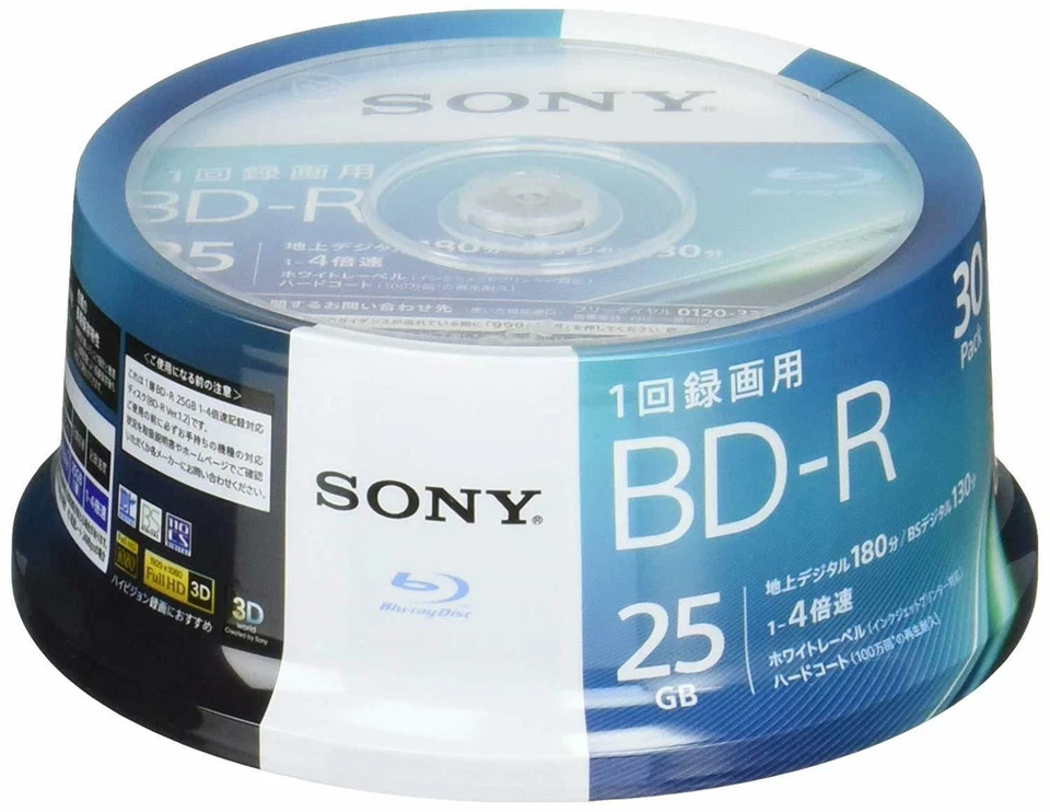 Blu-ray Disc for SONY Video 30BNR1VJPP4 BD-R 1 layer: 4x 30 pack - Image 1 of 2