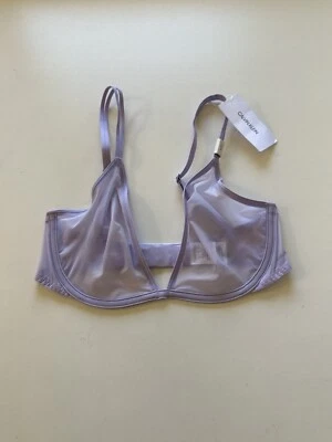 Calvin Klein Womens Sz 32D Sheer Marquisette Unlined Underwire Plunge Bra QF6727 - Image 1 of 4
