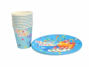 Happy Birthday Plates Cups Disposable Blue Kids Tableware Decoration  - Picture 1 of 2