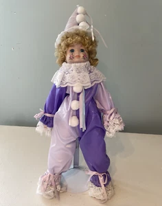Muñeca de porcelana payaso Betsy cumpleaños pintada a mano House of Lloyd púrpura floral - Imagen 1 de 24