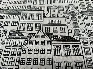 Houses Fabric Holland Print Linen Look Home Decor Curtain Material - 140cm Wide - Picture 1 of 7