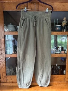 Aerie Pants Small Army Green Joggers Drawstring Pants Lightweight 100% cotton - Picture 1 of 11