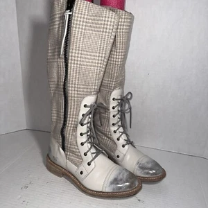Woolrich Roadhouse Tall Boots Cream Gray Conductor Combat Boots Size 7 RARE $350 - Picture 1 of 7