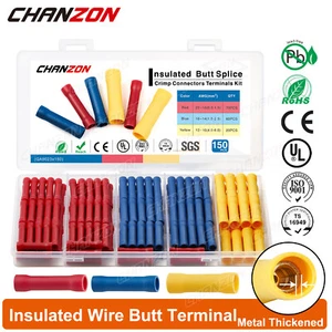 150PCS Insulated Butt Wire Connector Electrical Wirefy Splice Crimp Terminal Kit - Picture 1 of 8