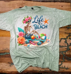 FASHION WOMAN'S UNISEX "Life Is A Beach" Bleached Custom T-shirt Design Graphic - Picture 1 of 8