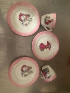Antique Group of Child Sized Dishes Showing Girl at Work - Bx - Picture 1 of 5