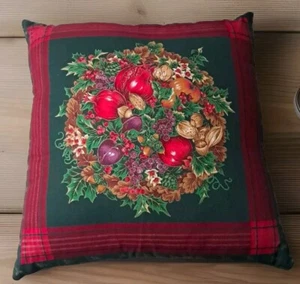 Christmas Pillow Bountiful Harvest Red Green Mistle Toe Holiday Cushion 16×16 - Picture 1 of 2