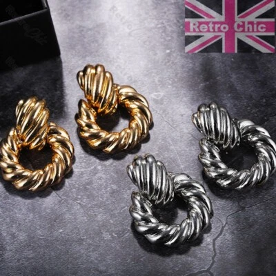PENDIENTES ARO RETRO ESTILO AÑOS 80 TWIST gruesos retorcidos TONO PLATA/DORADO aros bling