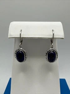 Beautiful Oval Lapis Lazuli Sterling Silver Leverback Dangle Earrings - Picture 1 of 6