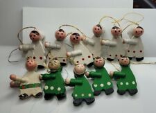 Vtg Wooden Hand Painted Christmas Ornaments LOT OF 11 Amish Baker Prairie Women