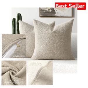 Versatile 2-Pack 26x26 Beige Boucle Decorative Pillow Covers for Home Styling - Picture 1 of 8