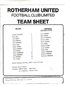 Teamsheet - Rotherham United Reserves v Scunthorpe United Reserves 1986/7 - Picture 1 of 1