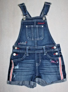 Jordache Girls Denim Shortalls "be awesome" "Love" distressed look  S/CH (6-6X) - Picture 1 of 6