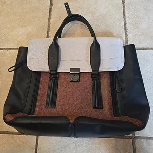 3.1 Phillip Lim Pashli Satchel Handtasche groß schwarz braun weiß Leder - SCHÖN - Bild 1 von 24
