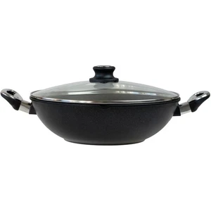 BAF Wok 32 cm Aluguss Antihaft beschichtet hoch Pfanne mit Glasdeckel & 2 Griffe - Bild 1 von 7