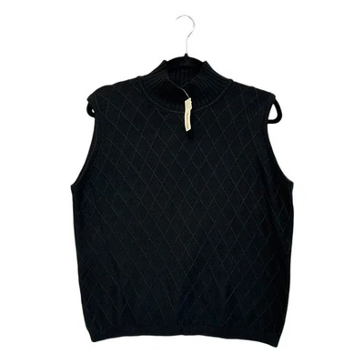 Colete Suéter Talbots Argyle Malha Novo com etiquetas Feminino Tamanho G Preto Academia Feito na Itália - Imagem 1 de 4