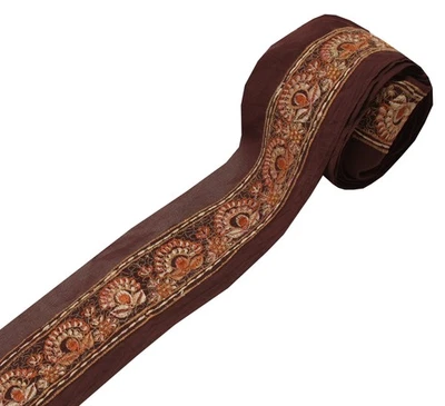 Sushila Vintage Marrom Saree Borda Artesanato Indiano Guarnição de Costura Bordada Renda - Imagem 1 de 4