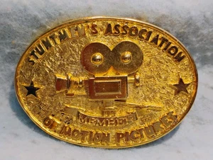 VINTAGE ~STUNTMEN'S ASSOCIATION OF MOTION PICTURES~AL SHELTON GOLD PLATED BUCKLE - Picture 1 of 5