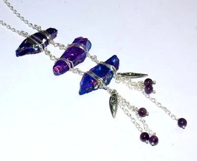 Collar de amatista natural de cuarzo aura de titanio púrpura con cuentas 19" MJ Foto 1 de 3