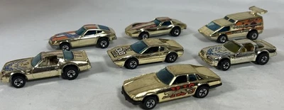 20 世纪 70 年代 Blackwalls 风火轮 Golden Machines 7 汽车套装香港金铬鸟 — 第 1/4 张图片