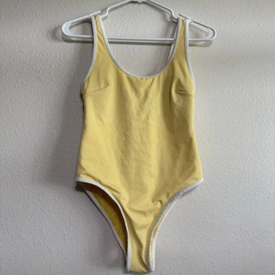Traje de baño H&M de pierna alta para mujer pequeño de una pieza amarillo mantequilla blanco ribete traje de baño Foto 1 de 4