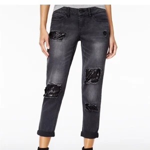 Juniors | Juniors Jeans Dollhouse Black distressed Sequin Patch Jeans NWT size 3 - Picture 1 of 15